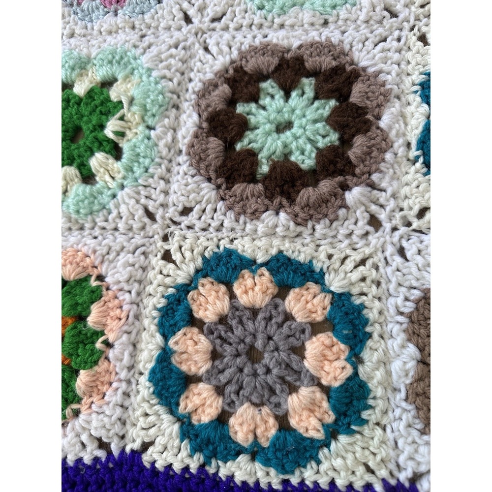 VTG Handmade Granny Square Crochet Afghan Throw Floral Lap Blanket 54x44 Boho - Picture 7 of 12